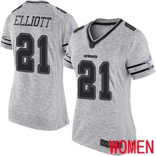 Women Dallas Cowboys Limited Gray Ezekiel Elliott 21 Gridiron II NFL Jersey